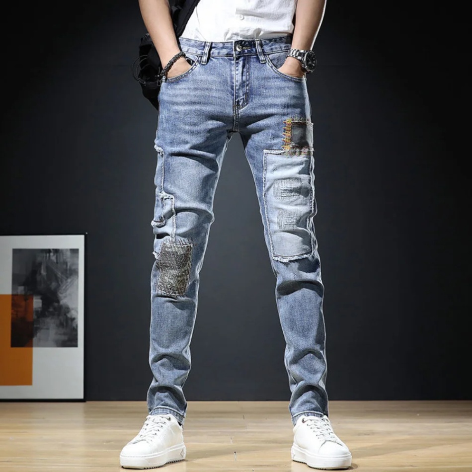 mens fashion jeans Niche Utama Home  Men Stylish Ripped Jeans Pants Slim Straight Frayed Denim Clothes Men  New Fashion Skinny Trousers Clothes Pantalones Hombre